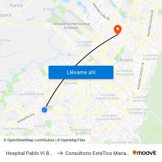 Hospital Pablo VI Bosa (Cl 63 Sur - Kr 77g) (A) to Consultorio EstéTico Maria Alexandra Vargas Salud y Belleza map