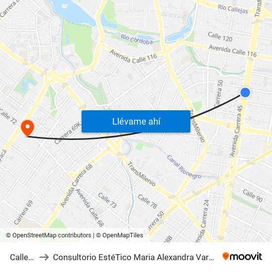 Calle 106 to Consultorio EstéTico Maria Alexandra Vargas Salud y Belleza map