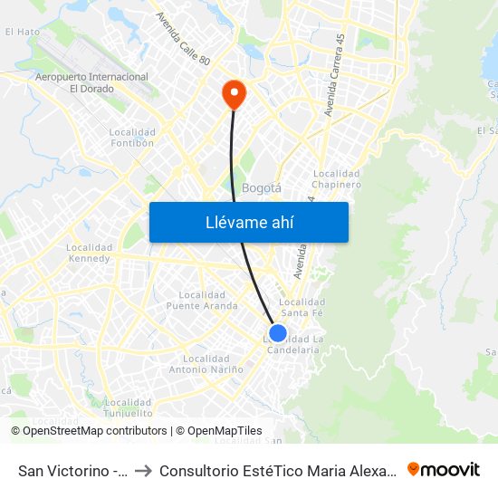 San Victorino - Neos Centro to Consultorio EstéTico Maria Alexandra Vargas Salud y Belleza map