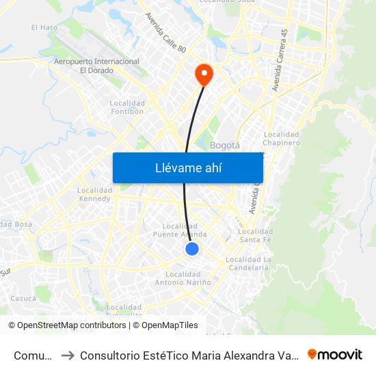 Comuneros to Consultorio EstéTico Maria Alexandra Vargas Salud y Belleza map