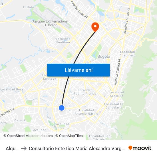 Alquería to Consultorio EstéTico Maria Alexandra Vargas Salud y Belleza map