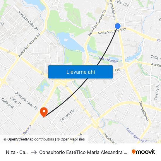 Niza - Calle 127 to Consultorio EstéTico Maria Alexandra Vargas Salud y Belleza map