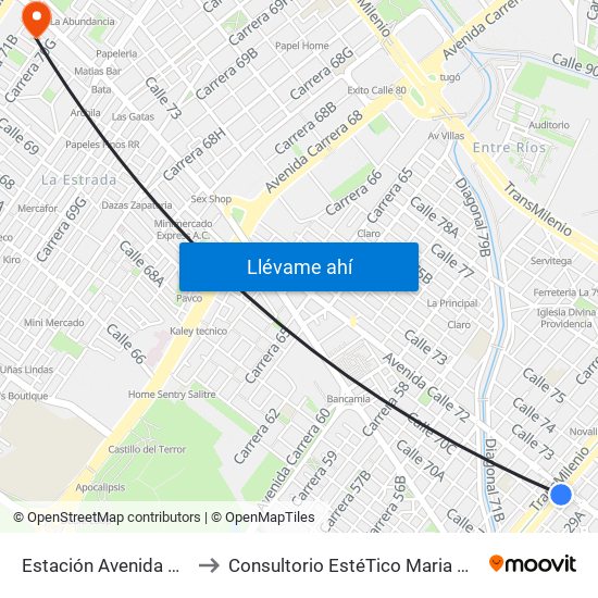 Estación Avenida Chile (Av. NQS - Cl 71c) to Consultorio EstéTico Maria Alexandra Vargas Salud y Belleza map