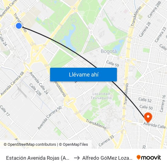 Estación Avenida Rojas (Ac 26 - Kr 69d Bis) (B) to Alfredo GóMez Lozano Fisoterapeuta map