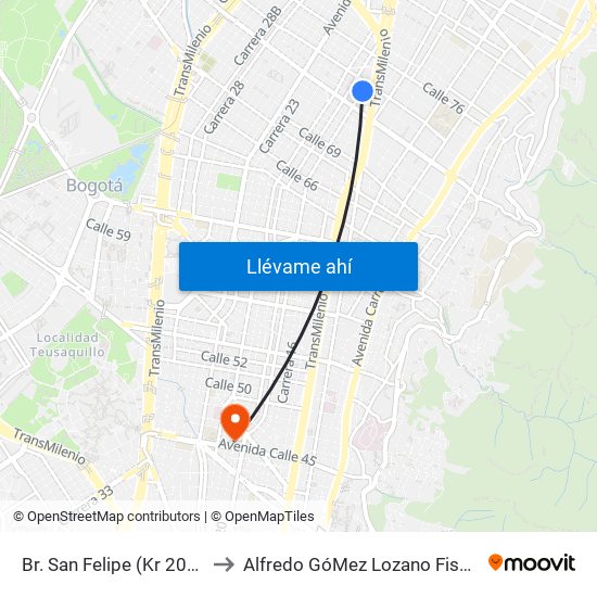 Br. San Felipe (Kr 20a - Cl 74) to Alfredo GóMez Lozano Fisoterapeuta map