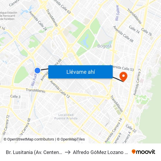 Br. Lusitania (Av. Centenario - Ak 68d) to Alfredo GóMez Lozano Fisoterapeuta map