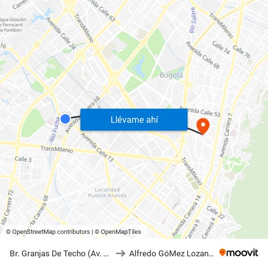 Br. Granjas De Techo (Av. Centenario - Kr 65) to Alfredo GóMez Lozano Fisoterapeuta map