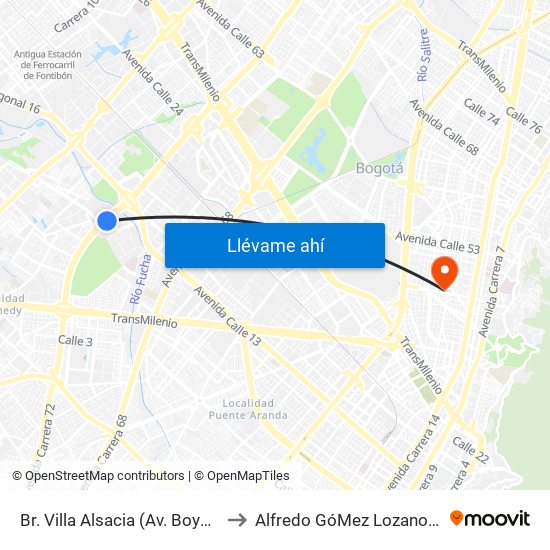 Br. Villa Alsacia (Av. Boyacá - Cl 12a) (A) to Alfredo GóMez Lozano Fisoterapeuta map