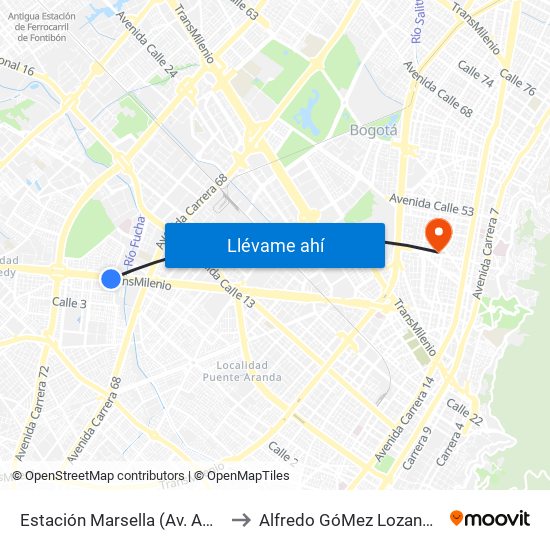 Estación Marsella (Av. Américas - Kr 69b) to Alfredo GóMez Lozano Fisoterapeuta map
