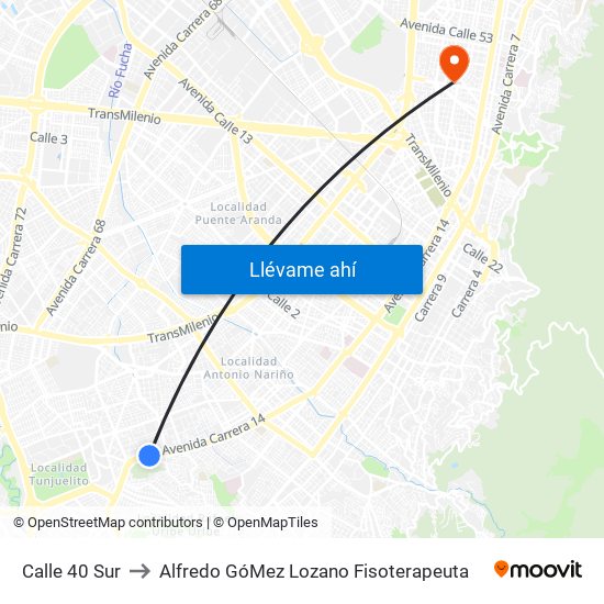 Calle 40 Sur to Alfredo GóMez Lozano Fisoterapeuta map