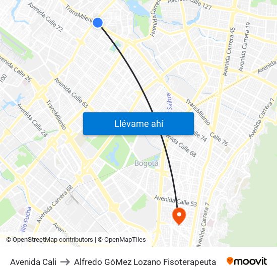 Avenida Cali to Alfredo GóMez Lozano Fisoterapeuta map