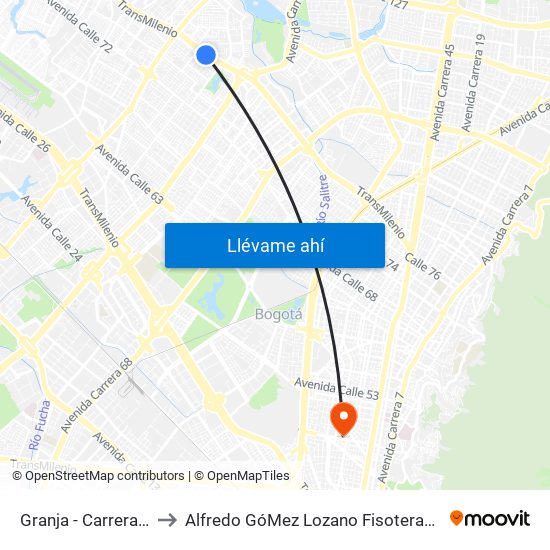 Granja - Carrera 77 to Alfredo GóMez Lozano Fisoterapeuta map