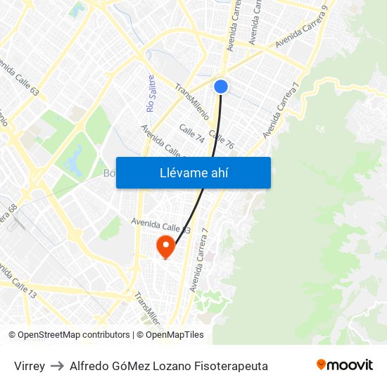 Virrey to Alfredo GóMez Lozano Fisoterapeuta map