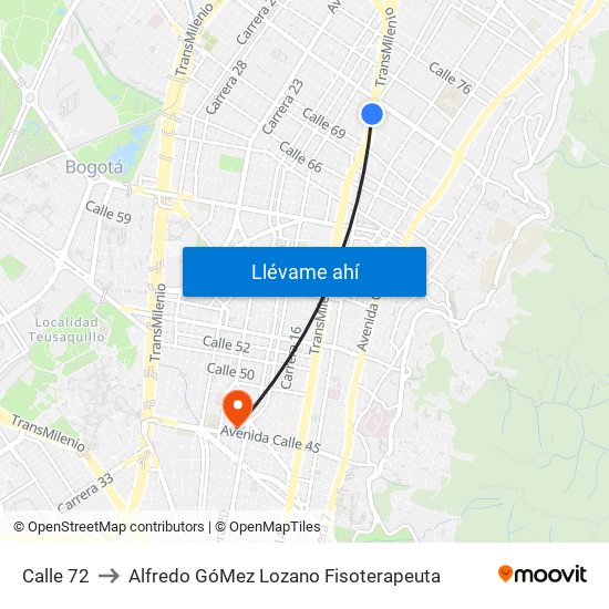 Calle 72 to Alfredo GóMez Lozano Fisoterapeuta map