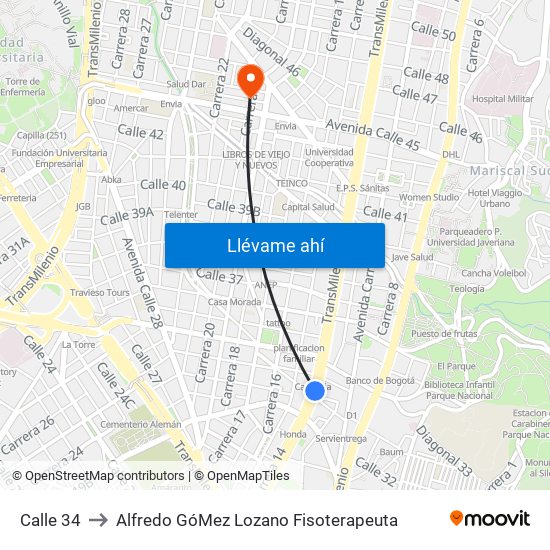 Calle 34 to Alfredo GóMez Lozano Fisoterapeuta map