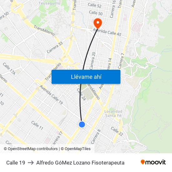 Calle 19 to Alfredo GóMez Lozano Fisoterapeuta map
