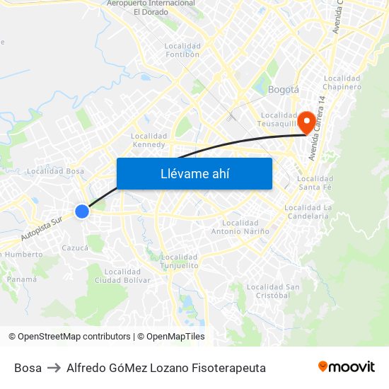 Bosa to Alfredo GóMez Lozano Fisoterapeuta map