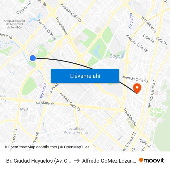 Br. Ciudad Hayuelos (Av. Centenario - Kr 78g) to Alfredo GóMez Lozano Fisoterapeuta map