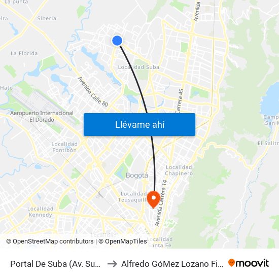 Portal De Suba (Av. Suba - Kr 106) to Alfredo GóMez Lozano Fisoterapeuta map