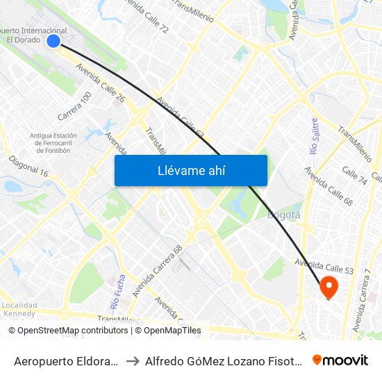 Aeropuerto Eldorado (B) to Alfredo GóMez Lozano Fisoterapeuta map