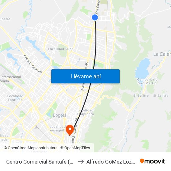 Centro Comercial Santafé (Auto Norte - Cl 187) (B) to Alfredo GóMez Lozano Fisoterapeuta map