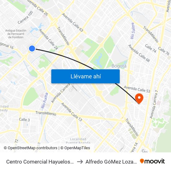 Centro Comercial Hayuelos (Av. C. De Cali - Cl 20) to Alfredo GóMez Lozano Fisoterapeuta map