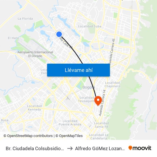 Br. Ciudadela Colsubsidio (Ac 80 - Kr 112a) to Alfredo GóMez Lozano Fisoterapeuta map