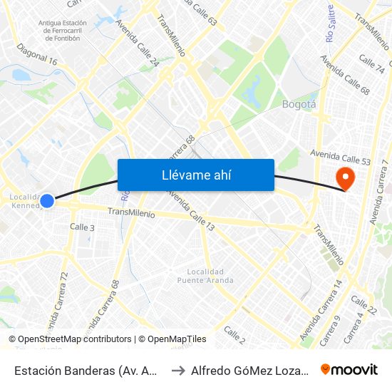 Estación Banderas (Av. Américas - Kr 78a) (A) to Alfredo GóMez Lozano Fisoterapeuta map