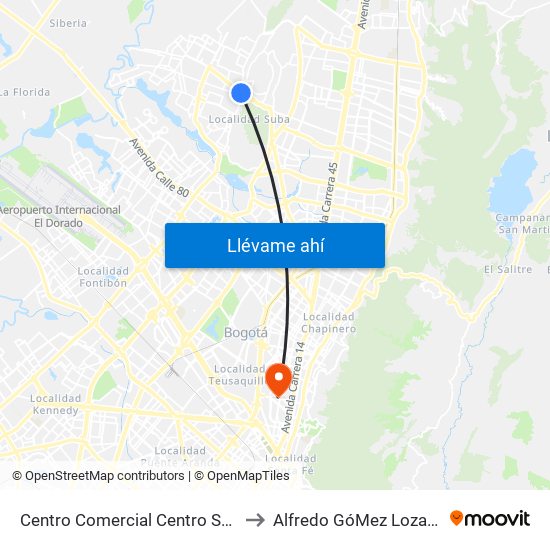 Centro Comercial Centro Suba (Av. Suba - Kr 91) to Alfredo GóMez Lozano Fisoterapeuta map