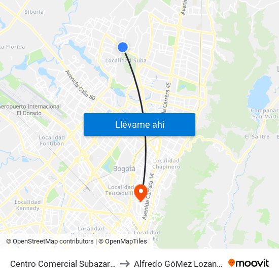 Centro Comercial Subazar (Av. Suba - Kr 91) to Alfredo GóMez Lozano Fisoterapeuta map