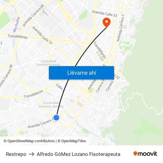 Restrepo to Alfredo GóMez Lozano Fisoterapeuta map