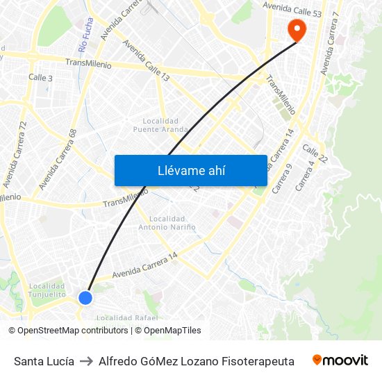 Santa Lucía to Alfredo GóMez Lozano Fisoterapeuta map