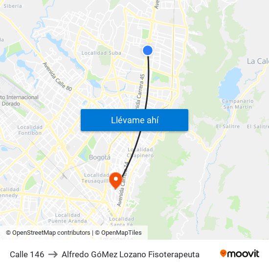 Calle 146 to Alfredo GóMez Lozano Fisoterapeuta map