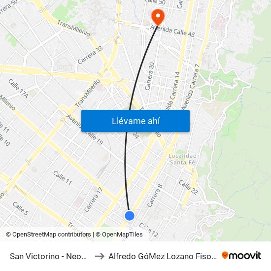 San Victorino - Neos Centro to Alfredo GóMez Lozano Fisoterapeuta map