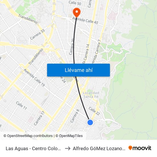 Las Aguas - Centro Colombo Americano to Alfredo GóMez Lozano Fisoterapeuta map