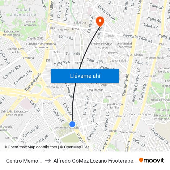 Centro Memoria to Alfredo GóMez Lozano Fisoterapeuta map