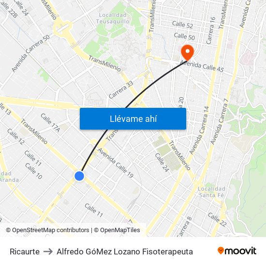 Ricaurte to Alfredo GóMez Lozano Fisoterapeuta map