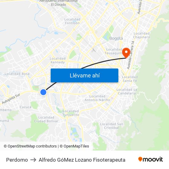 Perdomo to Alfredo GóMez Lozano Fisoterapeuta map