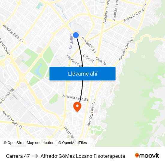 Carrera 47 to Alfredo GóMez Lozano Fisoterapeuta map