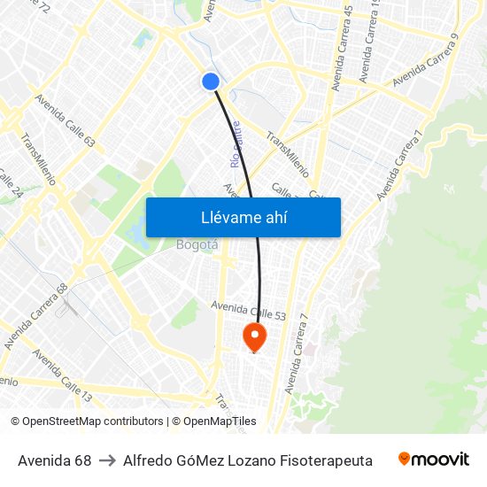Avenida 68 to Alfredo GóMez Lozano Fisoterapeuta map