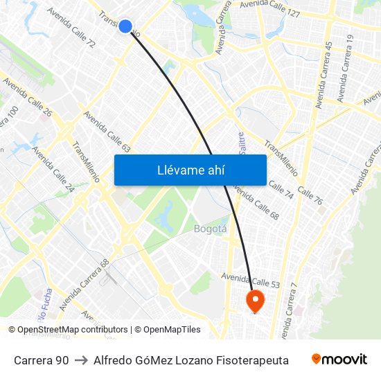 Carrera 90 to Alfredo GóMez Lozano Fisoterapeuta map