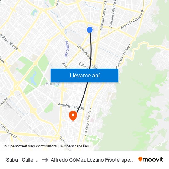 Suba - Calle 95 to Alfredo GóMez Lozano Fisoterapeuta map