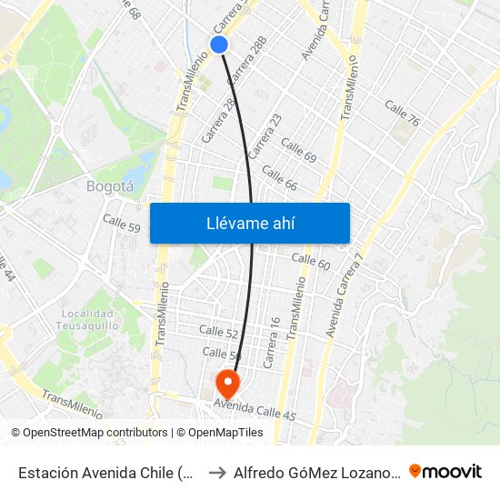 Estación Avenida Chile (Av. NQS - Cl 71c) to Alfredo GóMez Lozano Fisoterapeuta map