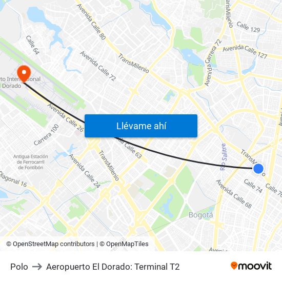 Polo to Aeropuerto El Dorado: Terminal T2 map