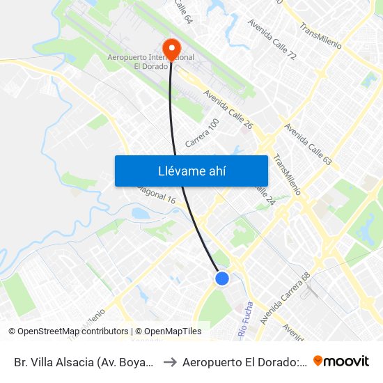 Br. Villa Alsacia (Av. Boyacá - Cl 12a) (A) to Aeropuerto El Dorado: Terminal T2 map