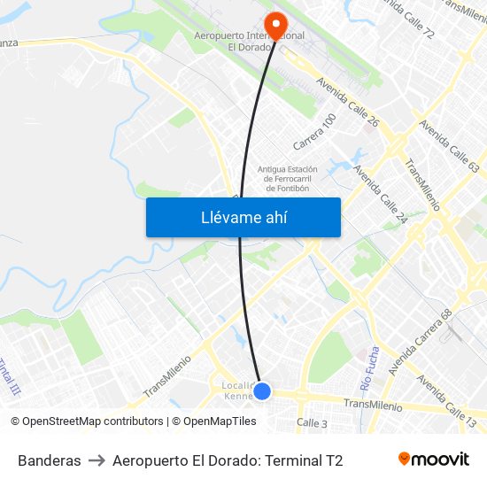 Banderas to Aeropuerto El Dorado: Terminal T2 map
