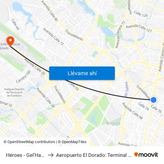 Héroes - Gel'Hada to Aeropuerto El Dorado: Terminal T2 map