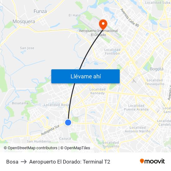 Bosa to Aeropuerto El Dorado: Terminal T2 map