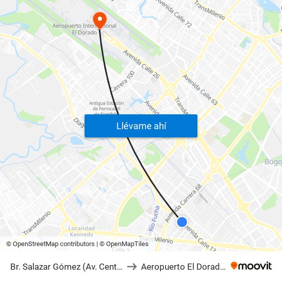 Br. Salazar Gómez (Av. Centenario - Kr 65) (A) to Aeropuerto El Dorado: Terminal T2 map