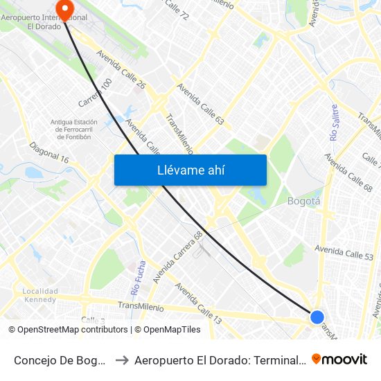 Concejo De Bogotá to Aeropuerto El Dorado: Terminal T2 map